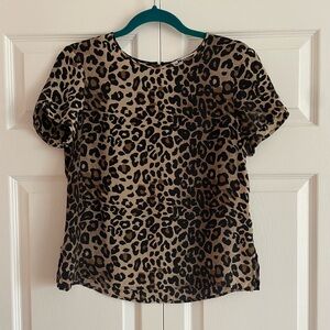 Vintage 100% Silk Leopard Print Short Sleeve Women’s Top - Tan & Black